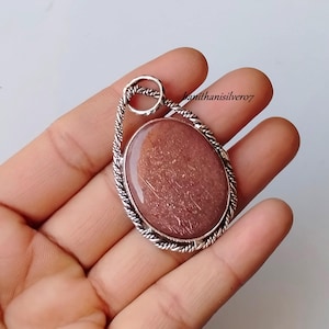 Sun Stone Solid 925 Sterling Silver Gemstone Necklace Pendant For Women Handmade Silver Wire Smooth Oval Gemstone Pendant For Birthday Gift