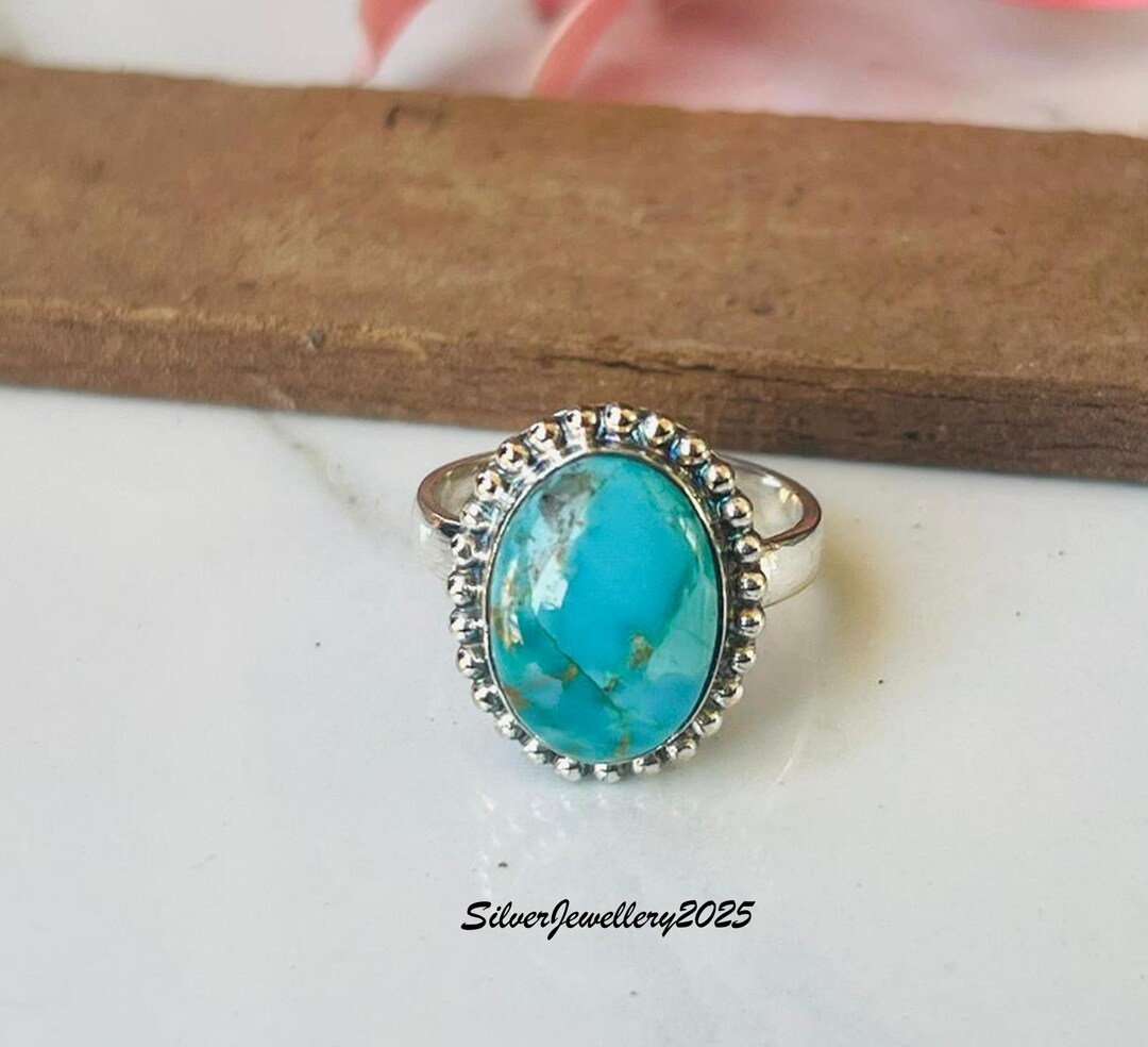 Kingman Mohave Turquoise Ring: 925 Sterling Silver Handmade Jewelry - Etsy