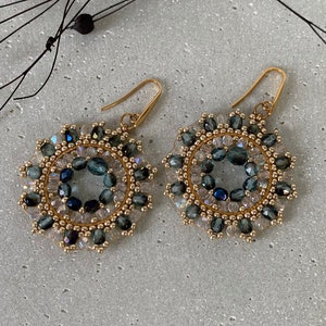 NADISA oro | Clip opzionale | Orecchini Boho | oro, blu, trasparente, lucido