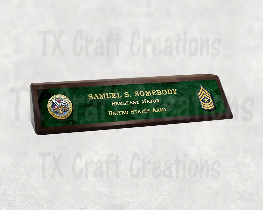 DESK NAME PLATE Army Custom Executive Military Walnut Wedge Etsy