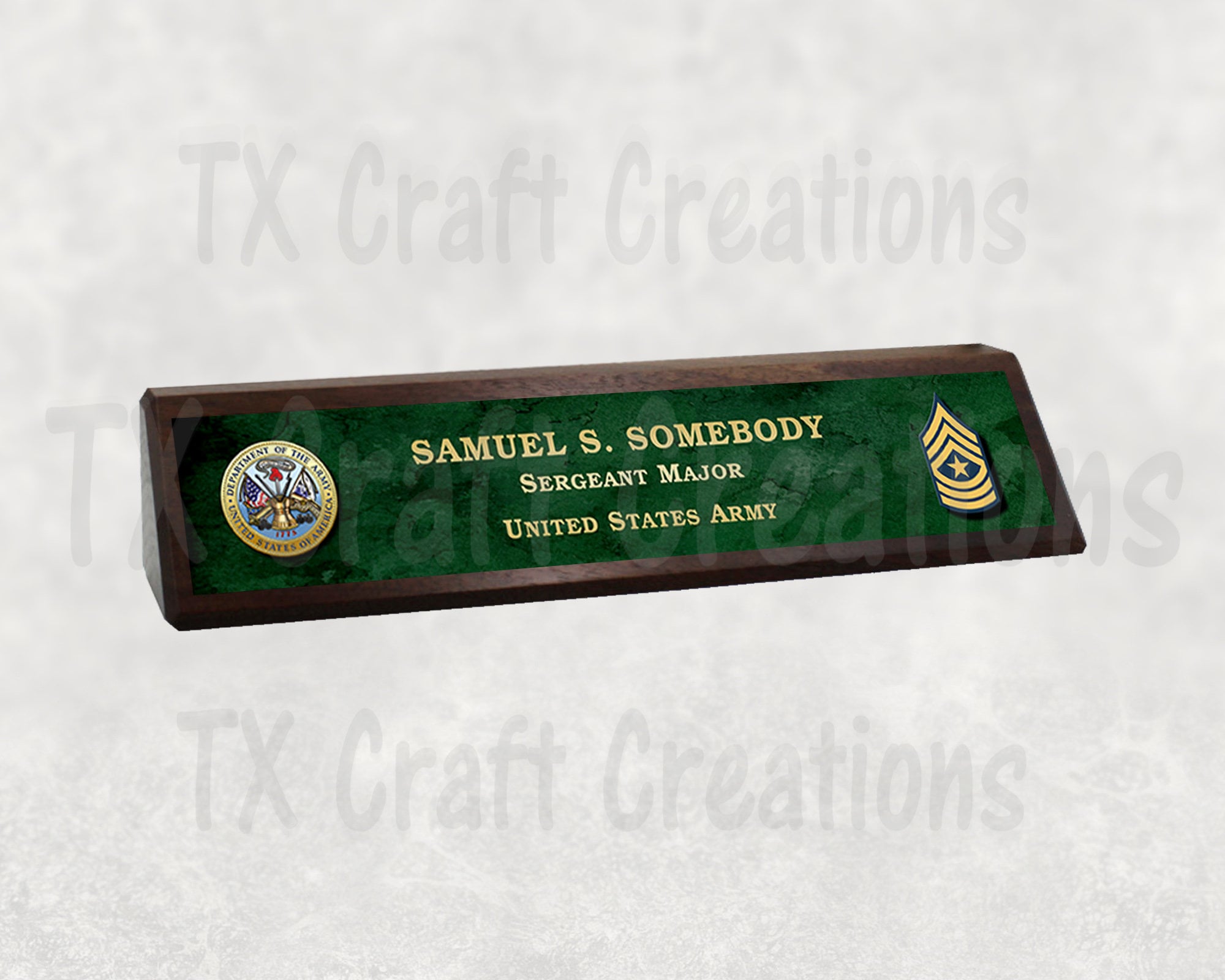 DESK NAME PLATE Army Custom Executive Military Walnut Wedge Etsy