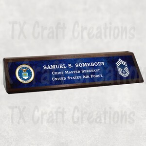 DESK NAME PLATE Air Force Custom Executive Military Walnut Wedge All Ranks Available Personalized