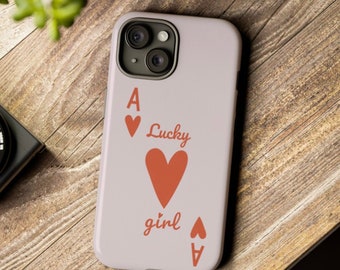 Lucky Girl Ace of Hearts Pink Phone Case | Preppy Y2K Coquette Style | iPhone, Samsung, Pixel Tough Phone Case