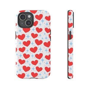 Hearts Aflutter - Pastel Love and Stars Pattern Phone Case, Cute Girly Aesthetic for iPhone, Samsung, Pixel