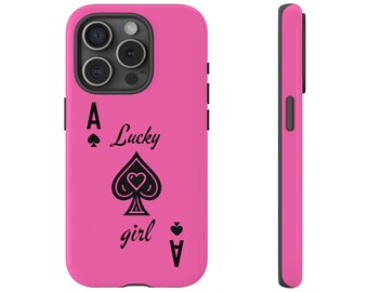 Lucky Girl Ace of Spades Hot Pink Phone Case | Preppy Y2K Coquette Style | iPhone, Samsung, Pixel