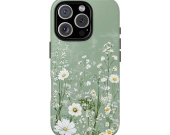 Wildflower Phone Case, Soft Sage Green Floral Case, Nature Aesthetic, iPhone 16 Pro Max,  Pixel 8 9 Pro, Samsung S24 Ultra, Pixel 9 Pro