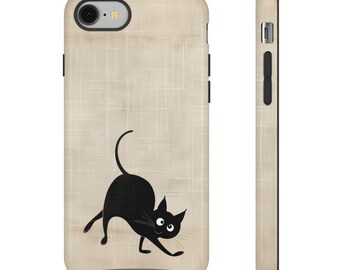 Custodia per telefono con gatto nero giocoso, design minimalista e divertente, regalo carino per gli amanti dei gatti, elegante custodia protettiva per iPhone o Android