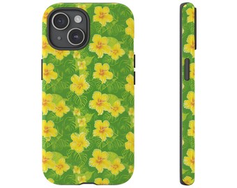 Tropical Hibiscus Floral iPhone/Samsung/Pixel Case - Vibrant Yellow Hawaiian Summer Beach Accessory