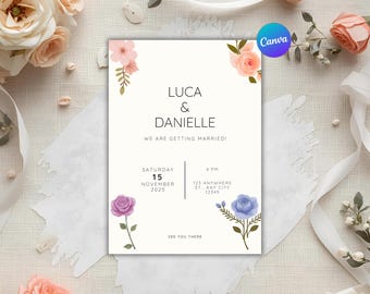 Fall Floral Wedding Invitation Template: Elegant Printable Digital Invite - Invitation Cards - Canva / Instant Download