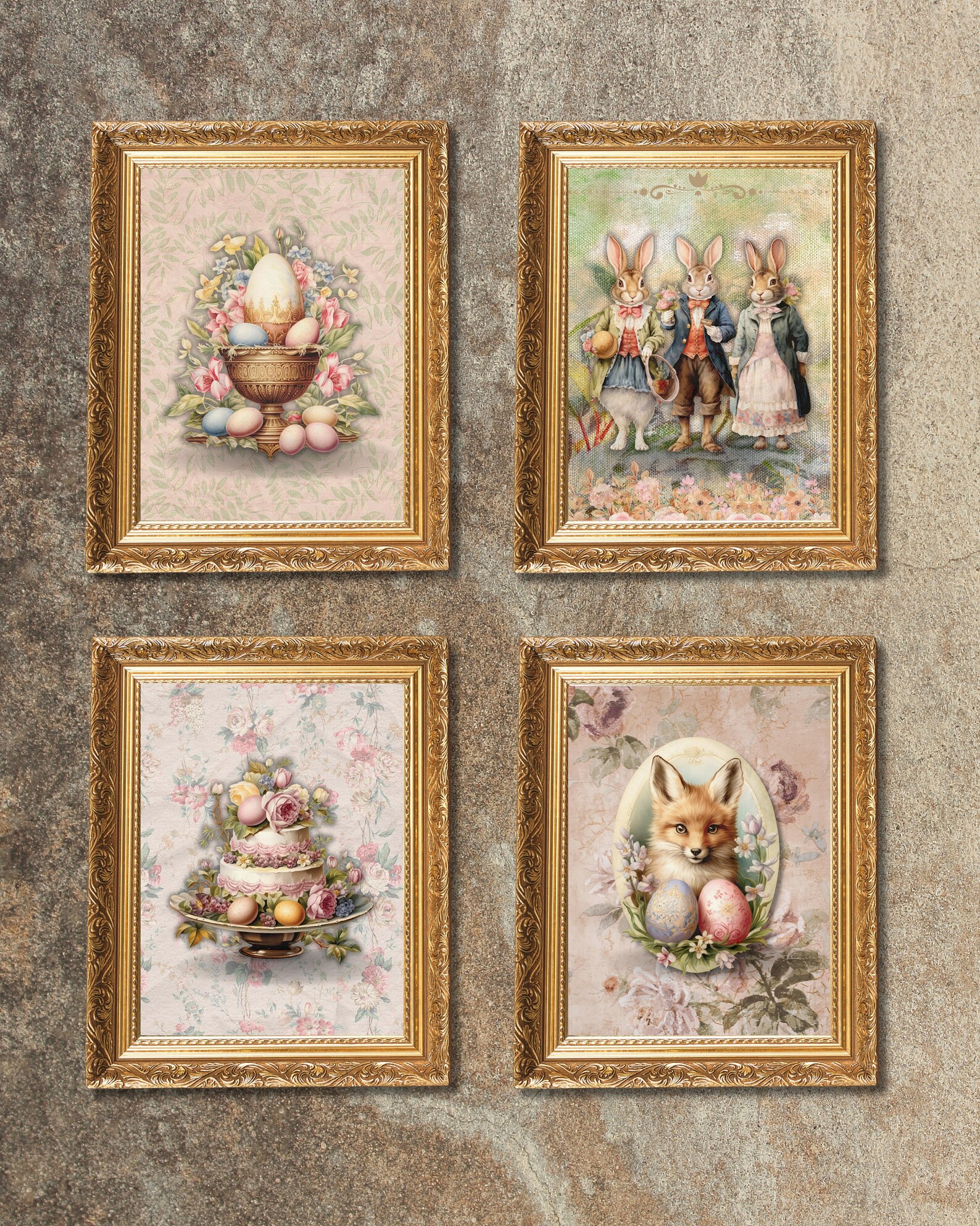 Easter Vintage Gallery Wall Art Set of 13, Printable Art, Vintage Art, Rabbit Print, Spring Wall ...