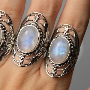 Genuine Moonstone Statement Ring, Boho Rainbow Moonstone Silver Ring, Rainbow Moonstone Ring, Silver Moonstone Ring