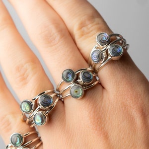 Genuine Abalone Ring, Abalone Silver Ring, Three Stone Abalone Ring, Shell Boho Ring