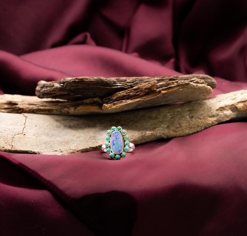 Boulder Opal Sterling Silver Ring: Kingman Turquoise Boho Statement image 7