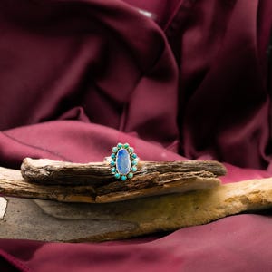 Boulder Opal Sterling Silver Ring: Kingman Turquoise Boho Statement image 3