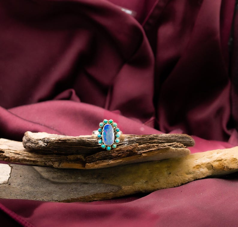 Boulder Opal Sterling Silver Ring: Kingman Turquoise Boho Statement image 3