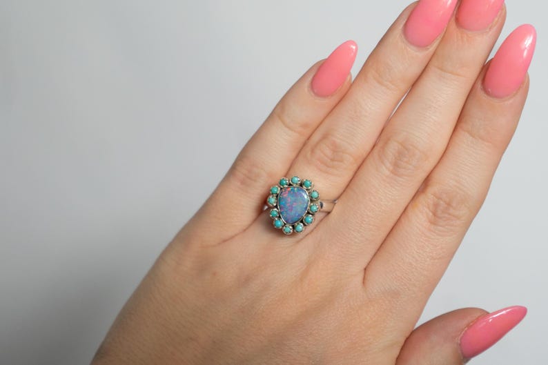 Boulder Opal Sterling Silver Ring: Kingman Turquoise Boho Statement image 5