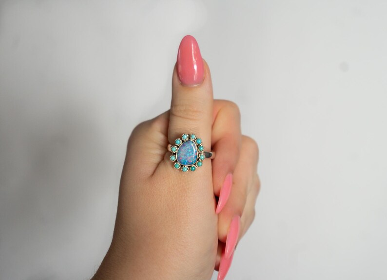 Boulder Opal Sterling Silver Ring: Kingman Turquoise Boho Statement image 2