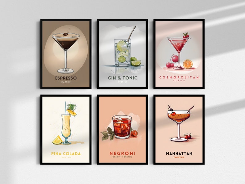 12 Classic Cocktail Posters Bar Cart Decor Alcohol Posters Etsy