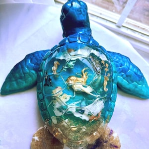Giant Ocean Turtle, Giant Resin Turtle, Real Sand and Shells, Coastal Decor, Beach Art, Unique Gift, Resin Art, Turtle Art, Ocean, Turtles