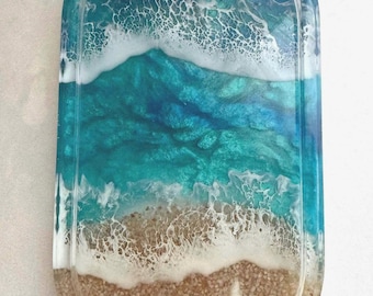 Ocean Resin Tray, Beach Resin Tray, 7 inch Trinkets Tray, Jewelry Tray, Rolling Tray, Coastal Decor, Beach Art, Unique Gift, Resin Tray