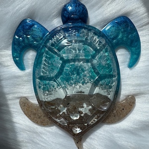 Ocean Waves Turtle, Real Sand and Shells, Coastal Decor, Beach Art, Unique Gift, Resin Art, Turtle Art, Waves, Ocean, Turtles, Resin Turtle