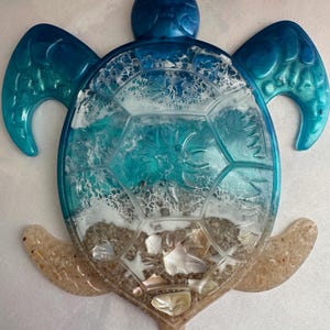 Ocean Waves Turtle, Real Sand and Shells, Coastal Decor, Beach Art, Unique Gift, Resin Art, Turtle Art, Waves, Ocean, Turtles, Resin Turtle