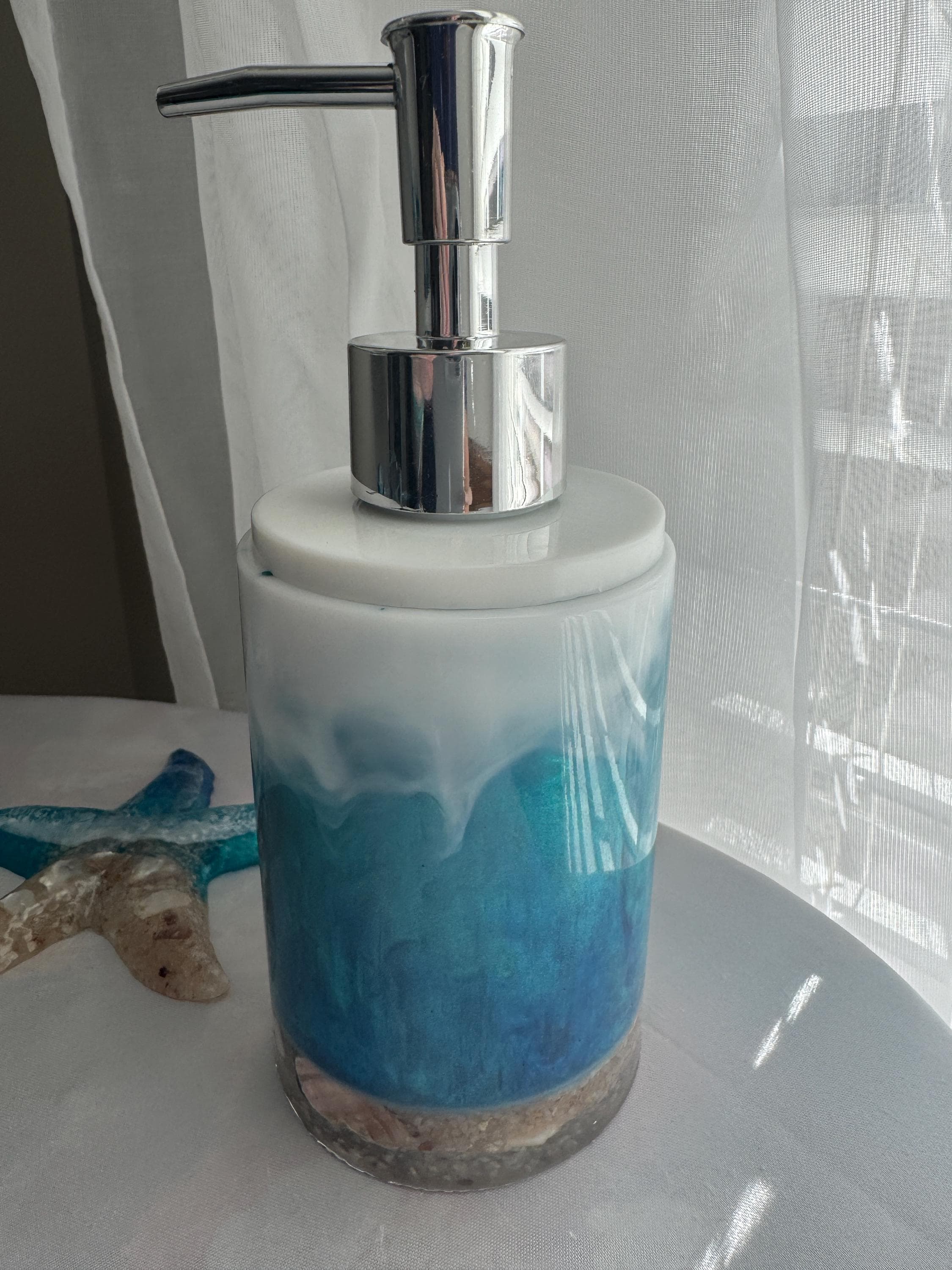 Ocean Resin Soap Dispenser, Soap Dispenser, Ocean Bathroom Spa, Ocean Bathroom, Unique Bathroom Gift, Bathroom Set, Soap