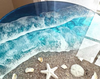 12" Ocean Waves Resin Tray, Coastal Beach Decor, Unique Table Top, Beach Tray, Ocean Tray, Ocean Table Top