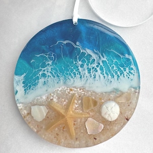 Small Starfish Ocean Sun Catcher, Beach House Decor, Large Ocean Sun Catcher, Resin Ocean Wave with Starfish, Sand Dollar, Unique Gift