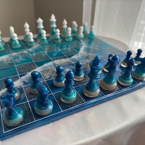 Custom Resin Chess Set, Epoxy Resin Chess Set, Custom Boardgame, Ocean Chess Set, Resin Games, Checkers, Chess Pieces, Holiday Gift, Family