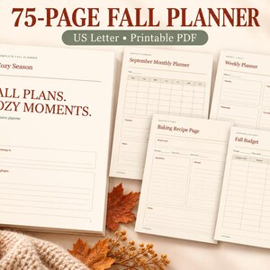 75 pagina's tellende herfstplanner, dankbaarheidsdagboek voor de herfst, printbaar PDF-bestand (US Letter-formaat)