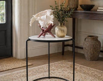 White Marble-finish Plant Stand: Black Powder-Coated Metal, 15 inch