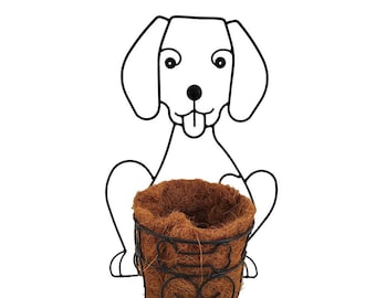 Dog Planter: Steel Whimsical Garden Decoration with Coco Liner