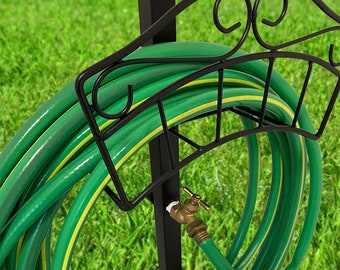 Freestanding Hose Holder with Brass Faucet: 42-Inch Garden Organizer