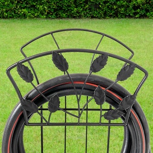 Garden Hose Holder with leaf design | Freestanding | Black powder coated | 44 inches