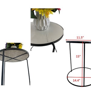 Light-weight coffee table / end table for patio, white marble Top Plant Stand, 15 inch white marble top, black powder coated Bild 4