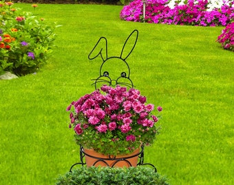 Bunny Steel Planter with Coco Liner: Whimsical Garden Decoration
