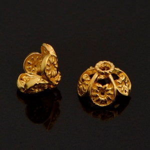 24K Gold Vermeil Filigree Bead Caps, Handmade Silver Bead Caps in 24K Gold, 925 Silver Bead Caps, Spacer Bead Caps, Jewelry Supplies, VM82