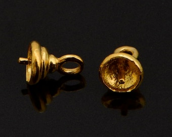 24K Gold Vermeil Peg Bail Hand Made Bead Caps for Half Drilled Beads, 925 Silver Bead Caps in 24K Gold, Jewelry Supplies, VM76