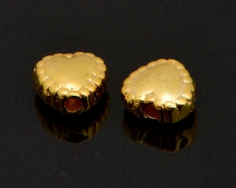 24K Gold Vermeil Heart Spacer Beads, Handmade Silver Spacer Beads in 24K Gold, 925 Silver Spacer Beads, Jewelry Supplies, VM99