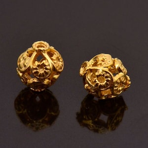 24K Gold Vermeil Filigree Beads, Handmade Silver Beads in 24K Gold, 925 Solid Silver Beads, Spacer Beads, Jewelry Supply, VM116
