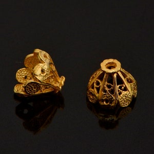 24K Gold Vermeil Filigree Bead Caps, Handmade Silver Bead Caps in 24K Gold, 925 Silver Bead Caps, Spacer Bead Caps, Jewelry Supplies, VM81