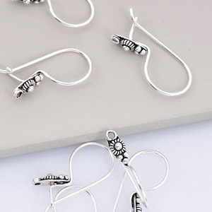 925 Sterling Silver Ear Wires, Solid Silver Earring Hooks, Oxidized Silver Flower Ear Wires, Earrings Making Supply, Jewelry Findings, M40