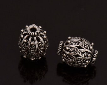 Sterling Silver Filigree Beads, Handmade Silver Beads in 24K Gold, 925 Solid Silver Beads, Spacer Beads, Jewelry Supply, M109B