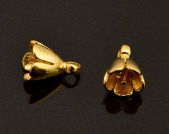 24K Gold Vermeil Peg Bail Hand Made Bead Caps for Half Drilled Beads, 925 Silver Bead Caps in 24K Gold, Jewelry Supplies, VM75