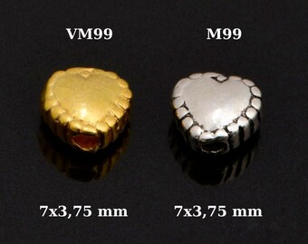 24K Gold Vermeil and 925 Silver Heart Spacer Beads, Handmade Silver Spacer Beads in Gold, 925 Silver Spacer Beads, Jewelry Supplies, M/VM99