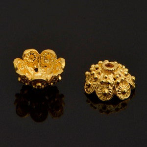 24K Gold Vermeil Filigree Bead Caps, Handmade Silver Bead Caps in 24K Gold, 925 Silver Bead Caps, Spacer Bead Caps, Jewelry Supplies, VM85