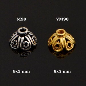 24K Gold Vermeil and 925 Silver Filigree Bead Caps, Handmade Silver Bead Caps, Gold Bead Caps, Spacer Bead Caps, Jewelry Supplies, M/VM90