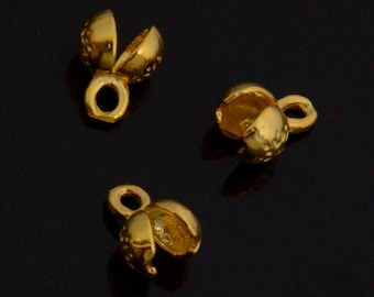 24K Gold End Knot Cover, Gold Plated  925 Large Crimp Cover, Gold on Ag 925 End Clamshell knot cover  For Jewelry Making  VM146