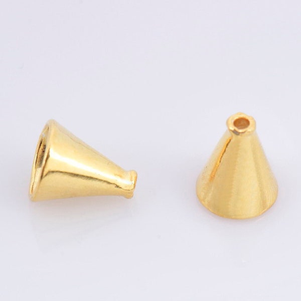 24K Gold Vermeil Cone Shape Beads, 24K Gold Plated Cone Bead Caps, 925 Solid Silver Plain Cone End Beads, Jewelry Making Supplies, VM28C
